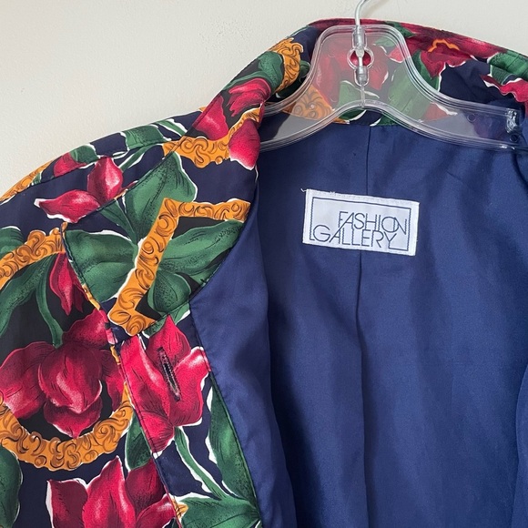 Vtg 80s 90s Funky Floral Oversized Bomber Jacket Sz 14 Lg XL Statement Festival - Picture 3 of 7